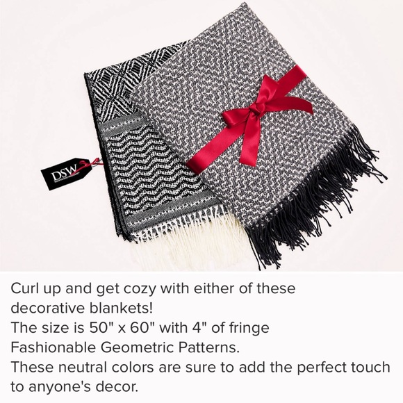 🆕⚫️Geometric Pattern Knit Fringe Throw Blanket BK - Picture 9 of 12